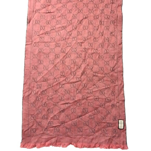 Gucci Pink & Grey Reversible GG Logo Print Shawl Wrap Vintage Pre-Owned - Picture 3 of 9